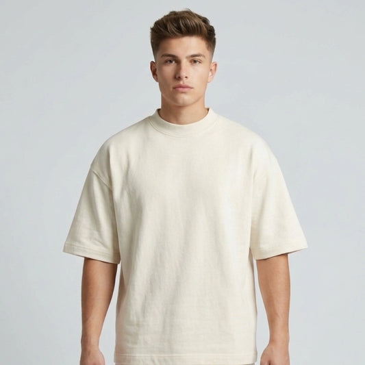 Cotton Boxy Fit T-Shirt - Beige