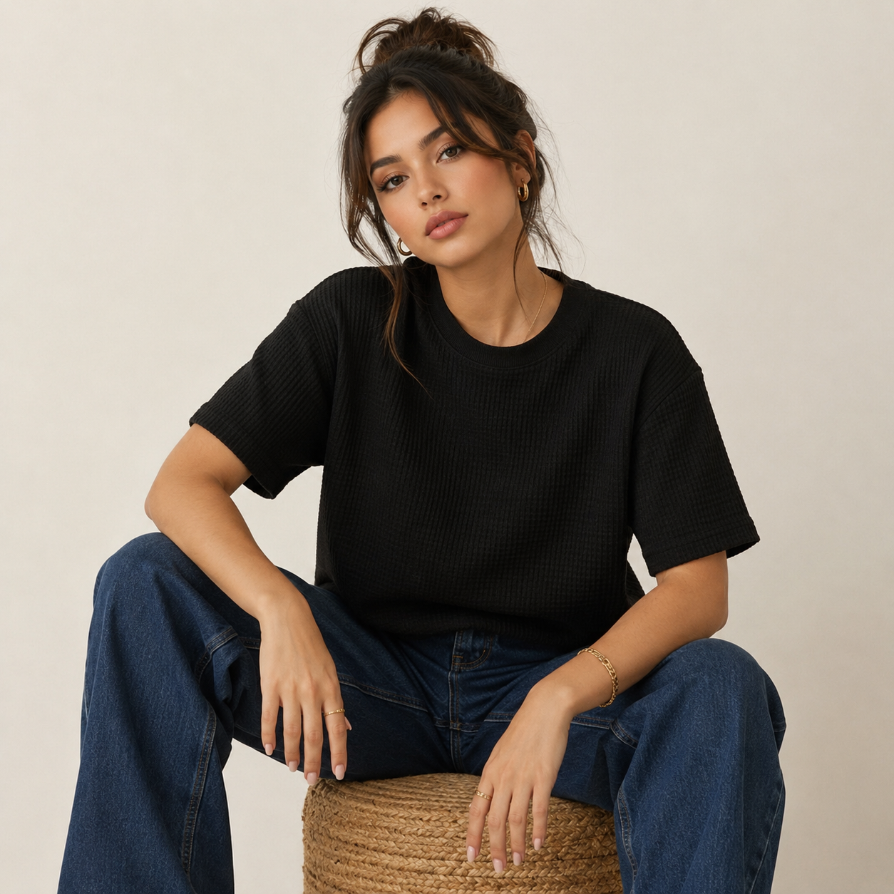 Waffle Boxy Fit Tee Under ₹699 | White Color