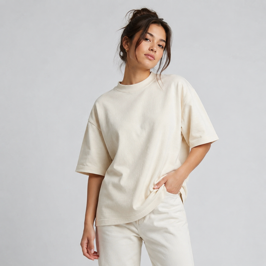 Cotton Boxy Fit T-Shirt - Beige Color