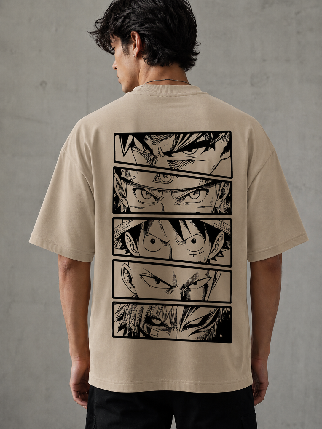 Manga Focus Oversized T-Shirt – Beige