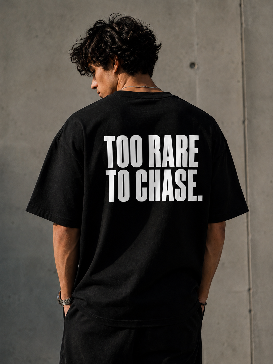 Too Rare To Chase. | Premium Oversized Black T-Shirt | Label 28