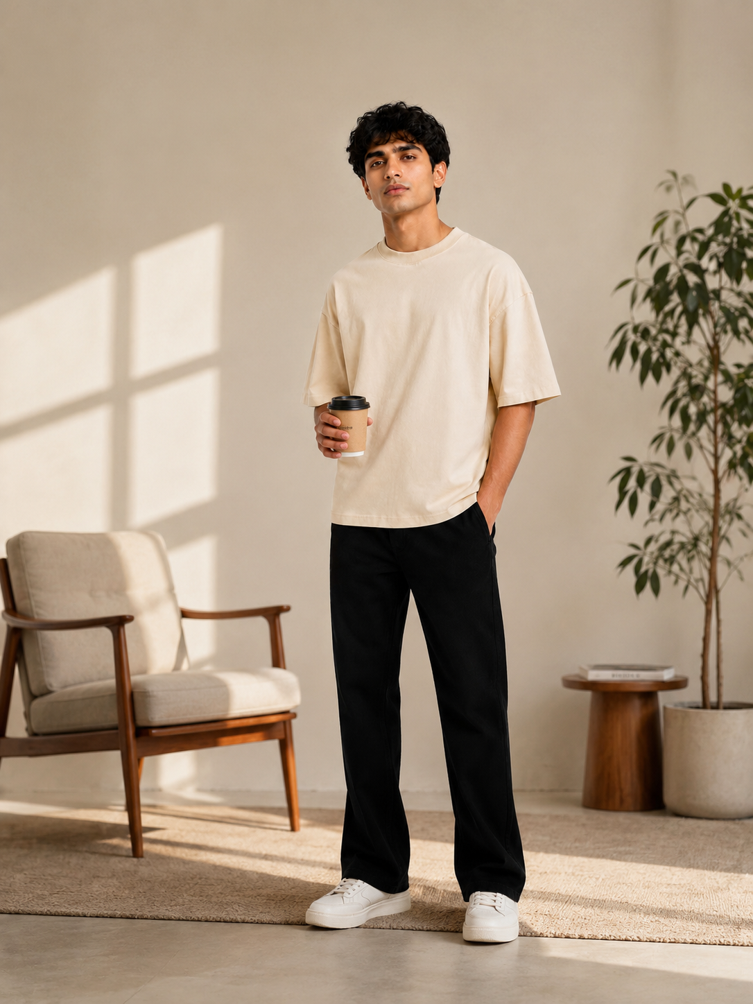 Cotton Boxy Fit T-Shirt - Beige