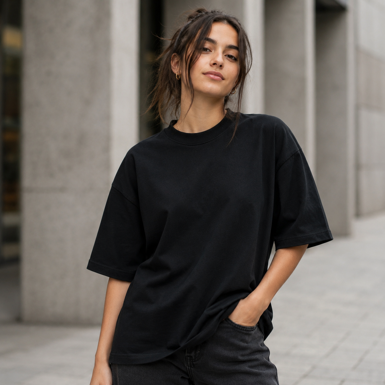 Cotton  Boxy Fit T-Shirt-Maroon Color