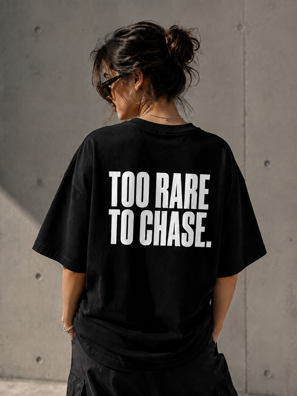 Too Rare To Chase. | Premium Oversized Black T-Shirt | Label 28