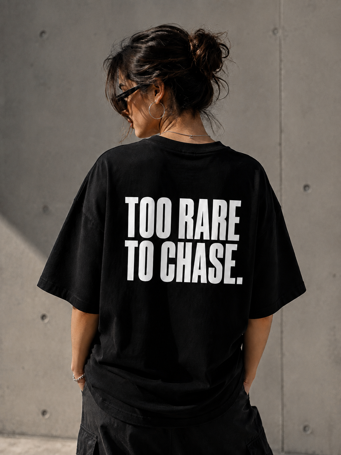 Too Rare To Chase. | Premium Oversized Black T-Shirt | Label 28