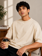 Cotton Boxy Fit T-Shirt - Beige