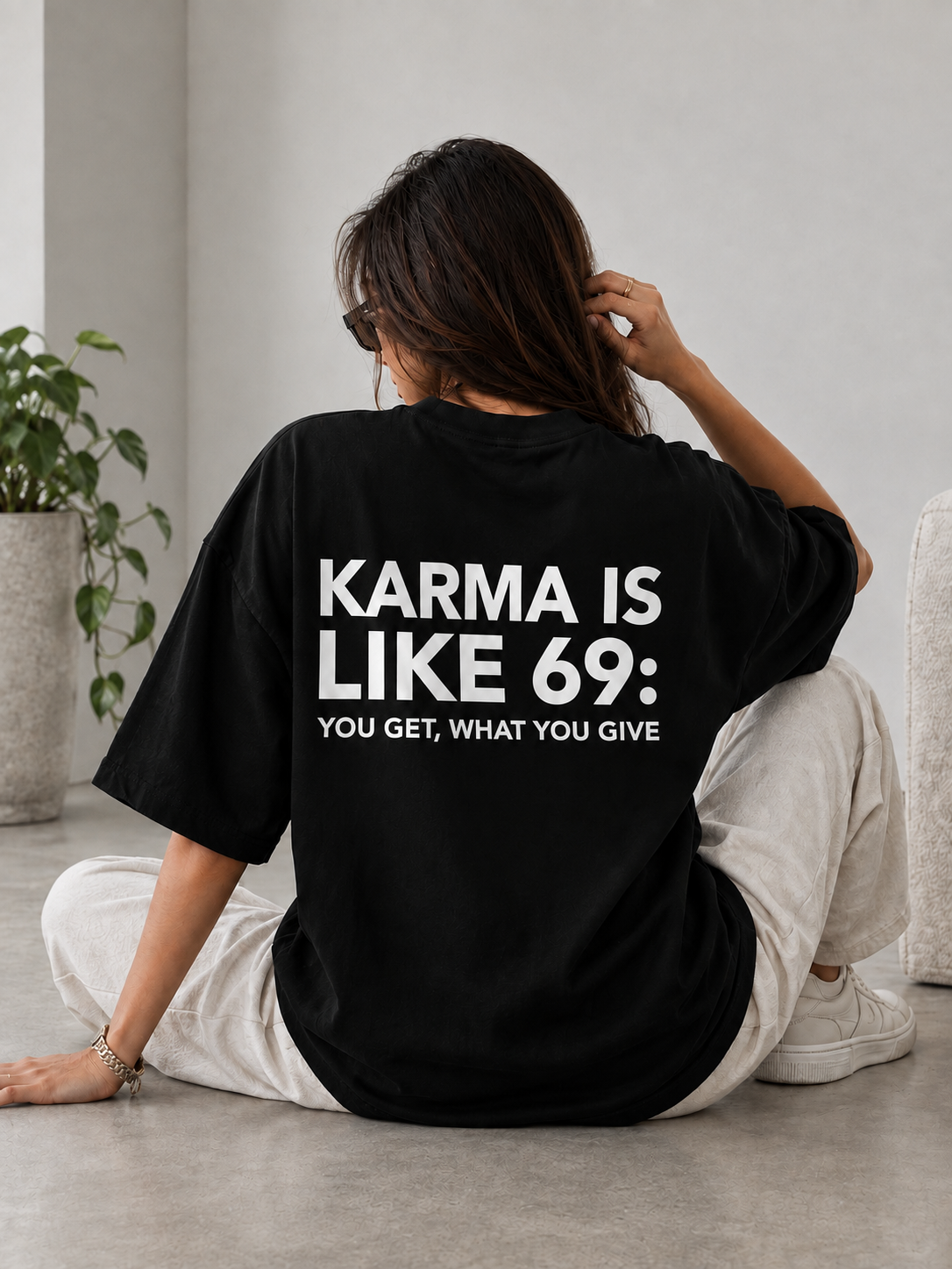 Karma Is Like 69 | Premium Oversized Black T-Shirt | Label 28