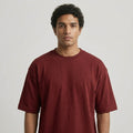 Cotton  Boxy Fit T-Shirt-Maroon