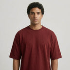 Cotton  Boxy Fit T-Shirt-Maroon