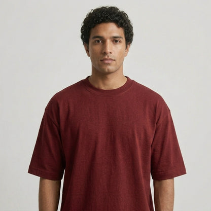 Cotton  Boxy Fit T-Shirt-Maroon