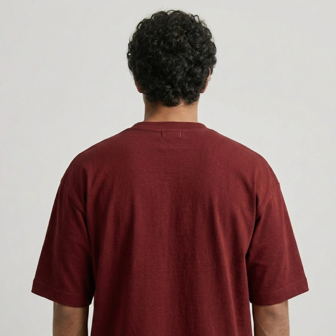 Cotton  Boxy Fit T-Shirt-Maroon