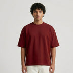 Cotton  Boxy Fit T-Shirt-Maroon