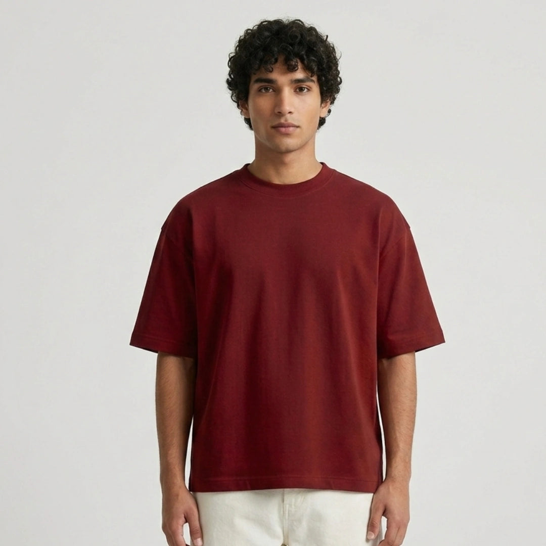 Cotton Boxy Fit T-Shirt - Red