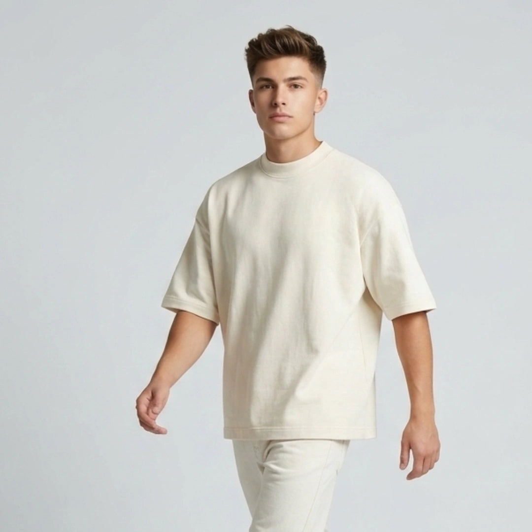 Cotton Boxy Fit T-Shirt - Beige