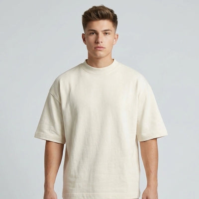 Cotton Boxy Fit T-Shirt - Beige