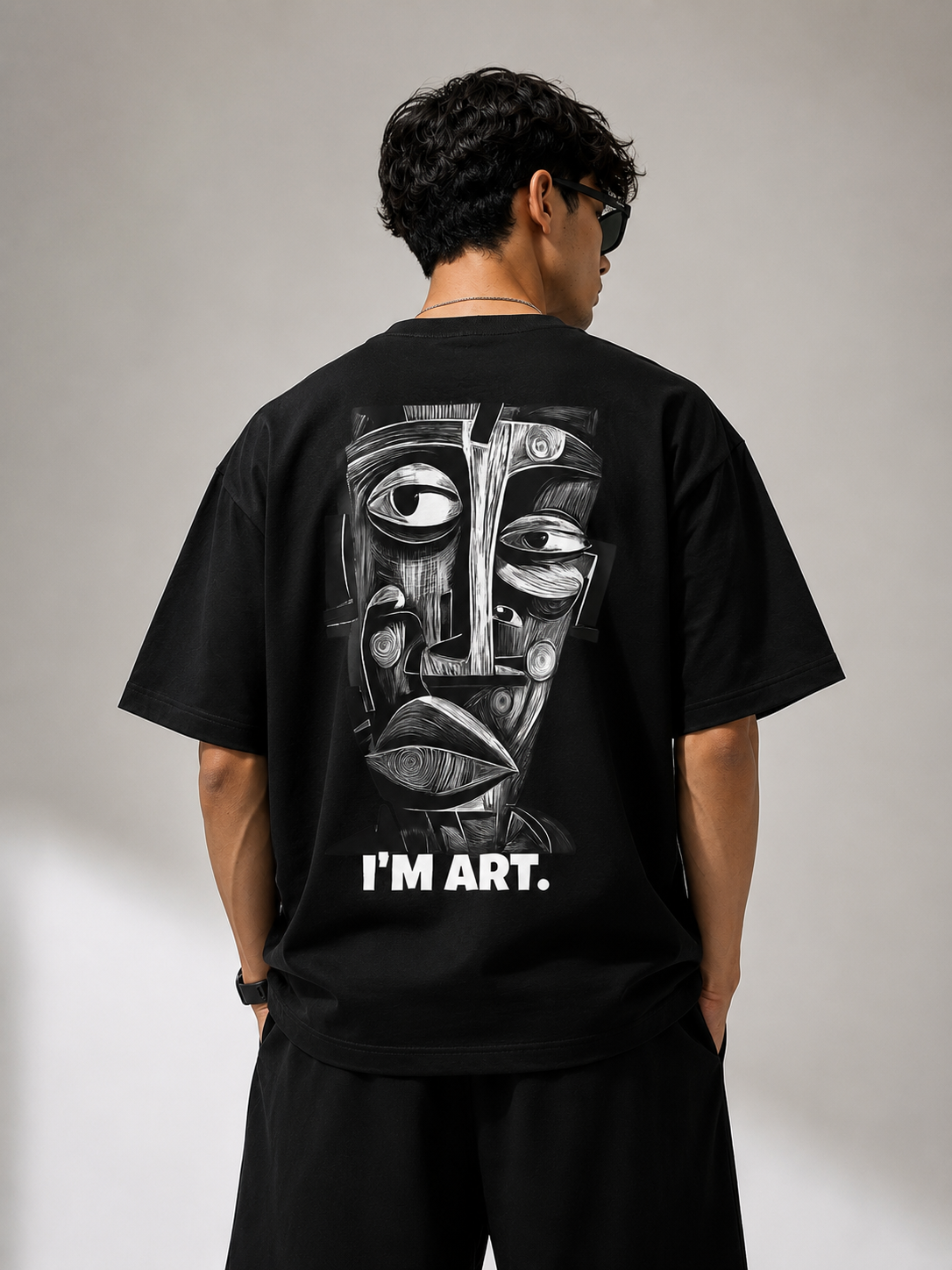 I'M ART Black Oversized Graphic T-Shirt for Men | Label 28