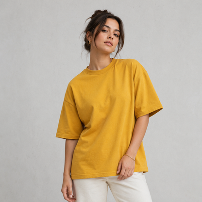 Cotton Boxy Fit T-Shirt - Mustard Yellow Color