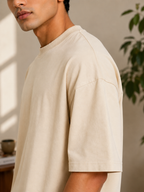 Cotton Boxy Fit T-Shirt - Beige