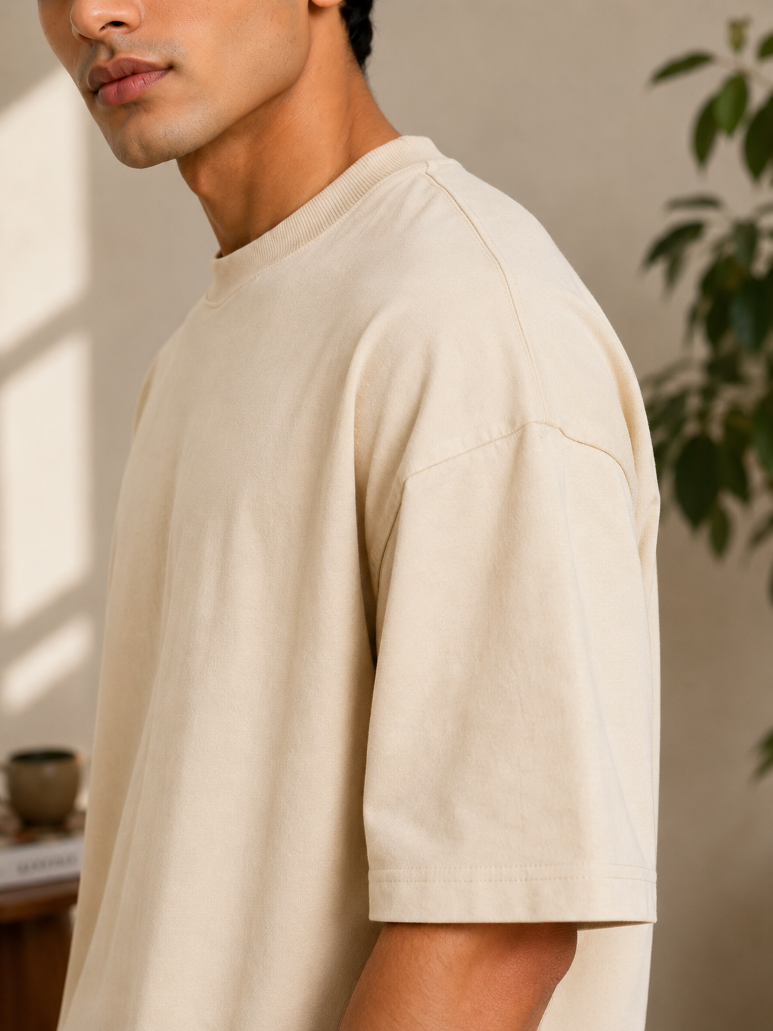 Cotton Boxy Fit T-Shirt - Beige