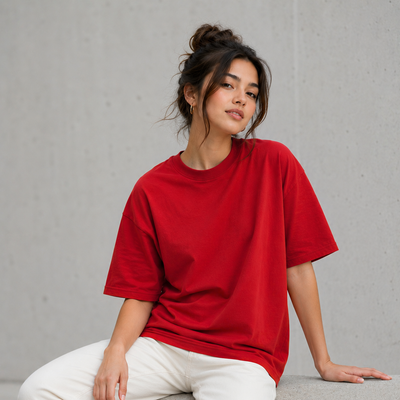 Cotton Boxy Fit T-Shirt - Red Color