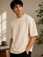 Cotton Boxy Fit T-Shirt - Beige