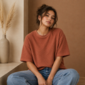 Waffle Boxy Fit Tee Under ₹699 | Cinnamon Brown Color