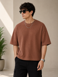 Waffle Knit Boxy Fit Tee Under ₹699 | Cinnamon Brown