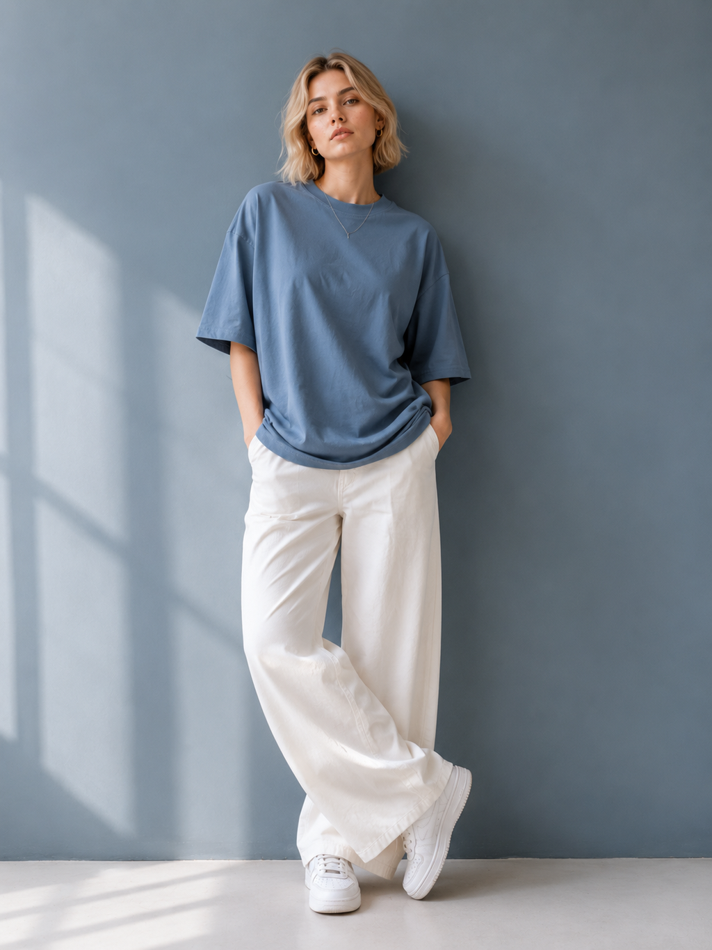 Cotton  Boxy Fit T-Shirt - Steel Blue Color