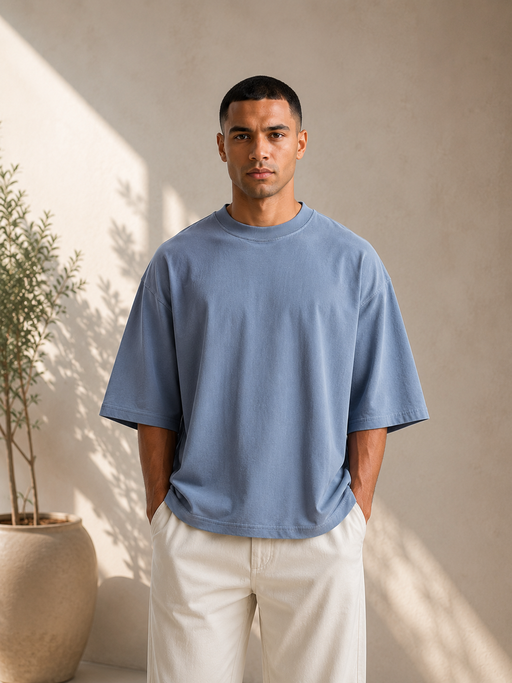 Cotton  Boxy Fit T-Shirt - Steel Blue