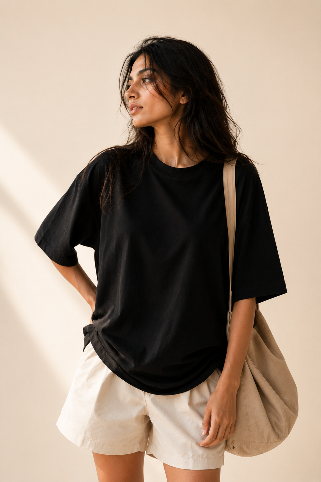 Cotton  Boxy Fit T-Shirt -Black Color
