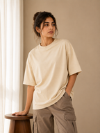 Cotton Boxy Fit T-Shirt - Beige Color
