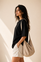 Cotton  Boxy Fit T-Shirt -Black Color