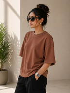 Waffle Boxy Fit Tee Under ₹699 | Cinnamon Brown Color
