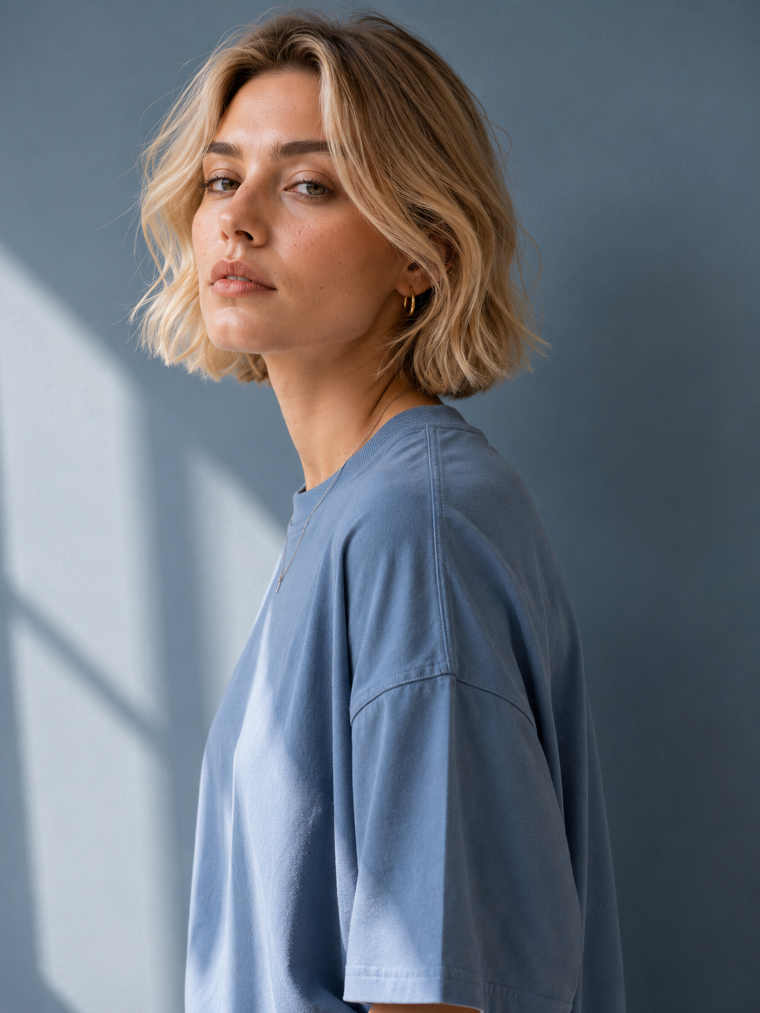 Cotton  Boxy Fit T-Shirt - Steel Blue Color