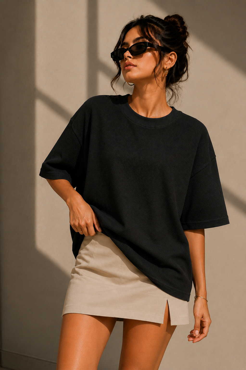 Waffle Boxy Fit Tee Under ₹699 | Black Color