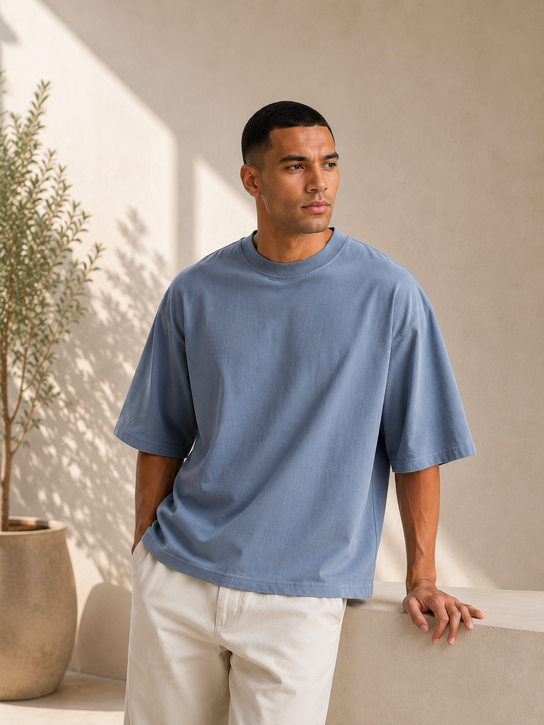 Cotton  Boxy Fit T-Shirt - Steel Blue