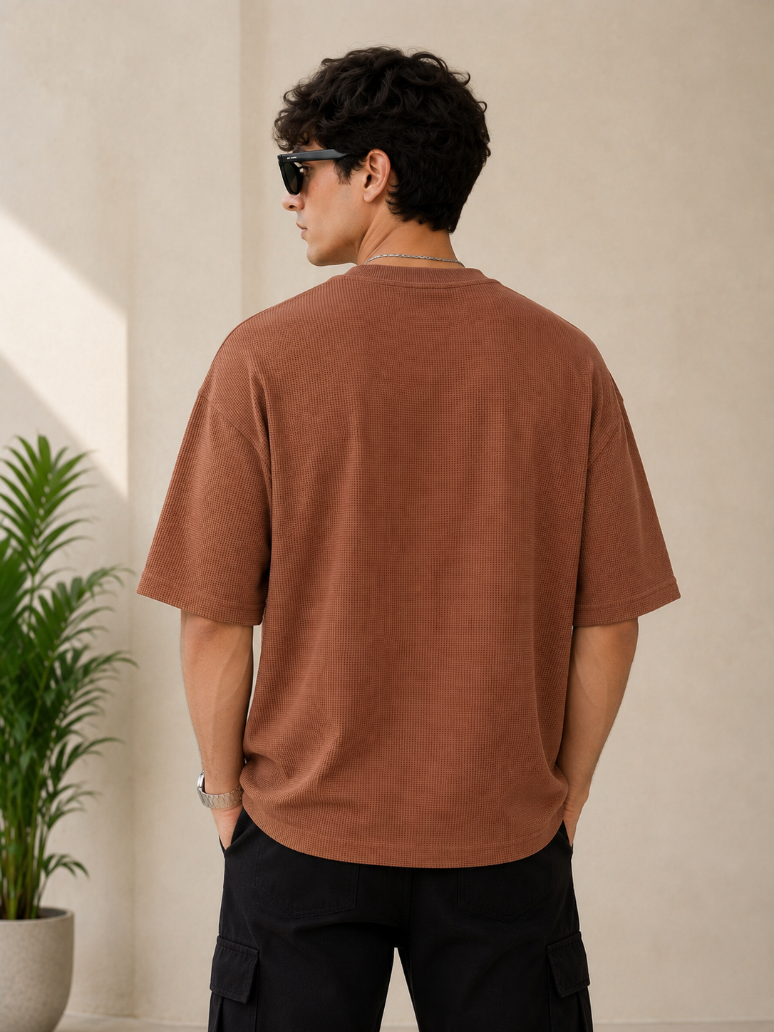 Waffle Boxy Fit Tee Under ₹699 | Cinnamon Brown