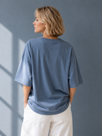 Cotton  Boxy Fit T-Shirt - Steel Blue Color