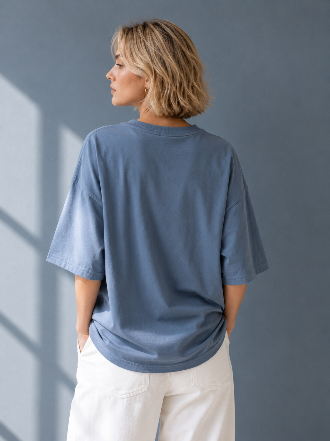 Cotton  Boxy Fit T-Shirt - Steel Blue Color