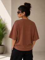 Waffle Boxy Fit Tee Under ₹699 | Cinnamon Brown Color