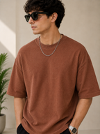 Waffle Boxy Fit Tee Under ₹699 | Cinnamon Brown