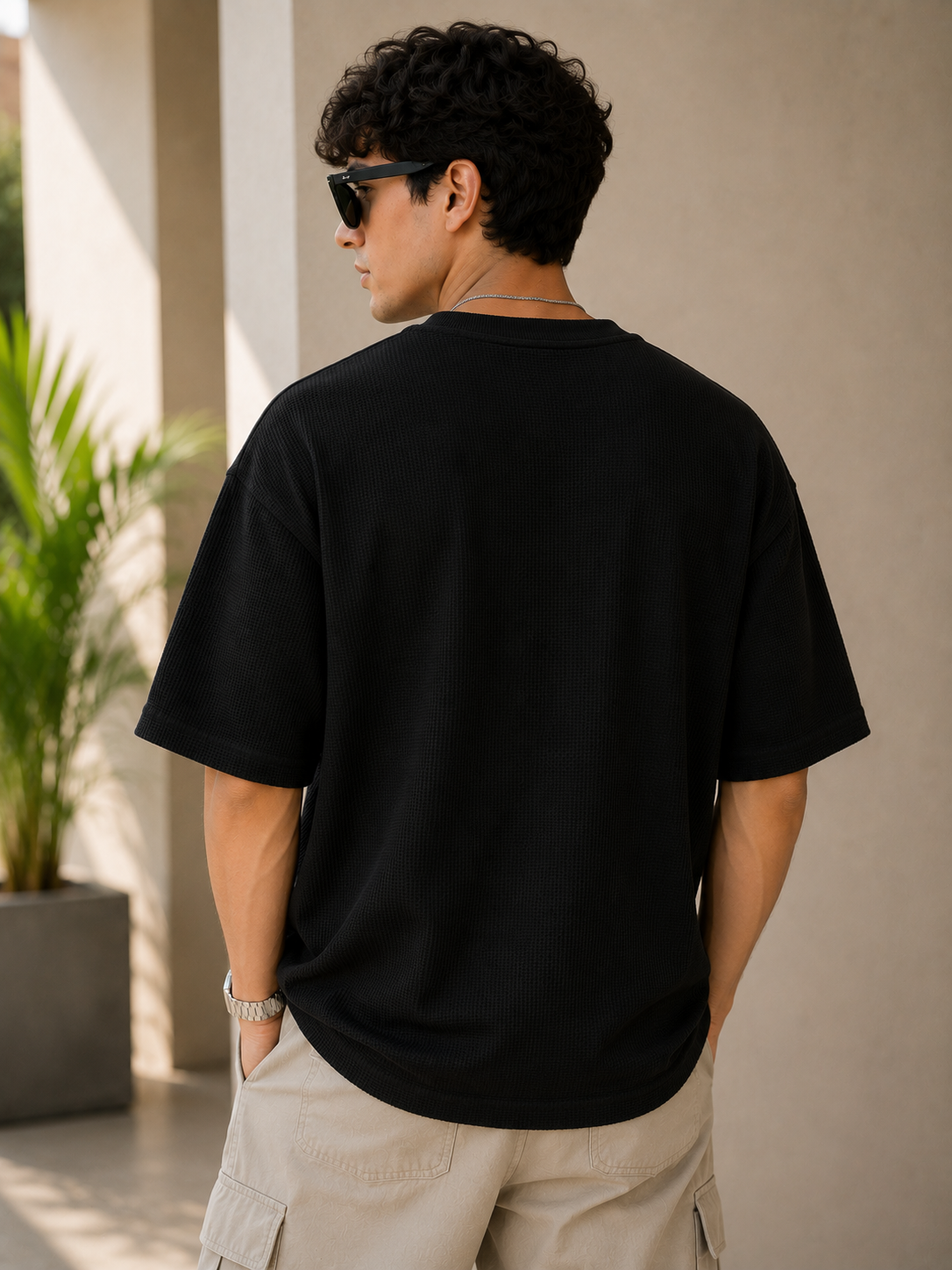 Waffle Knit Boxy Fit Tee Under ₹699 | Black