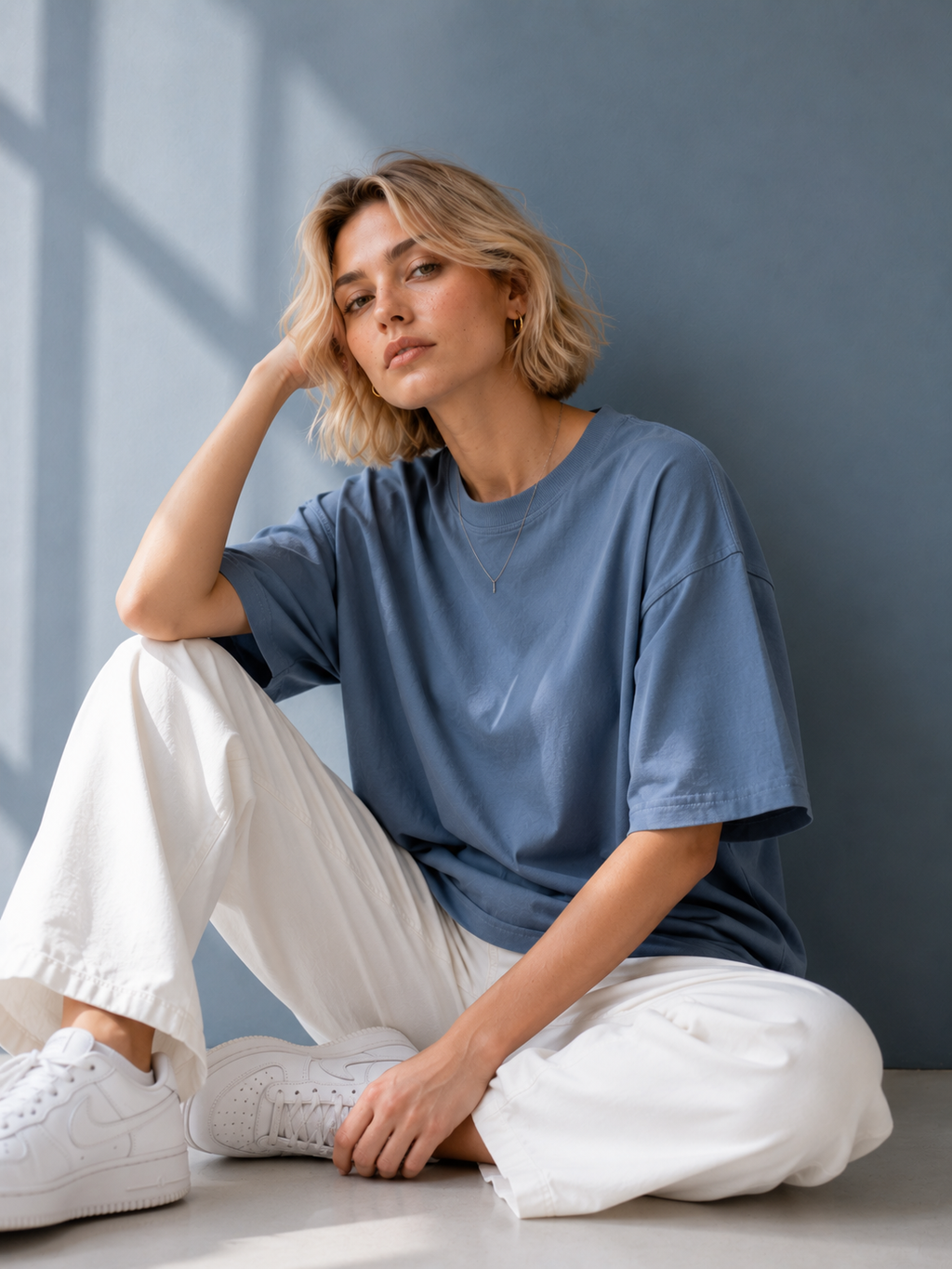 Cotton  Boxy Fit T-Shirt - Steel Blue Color