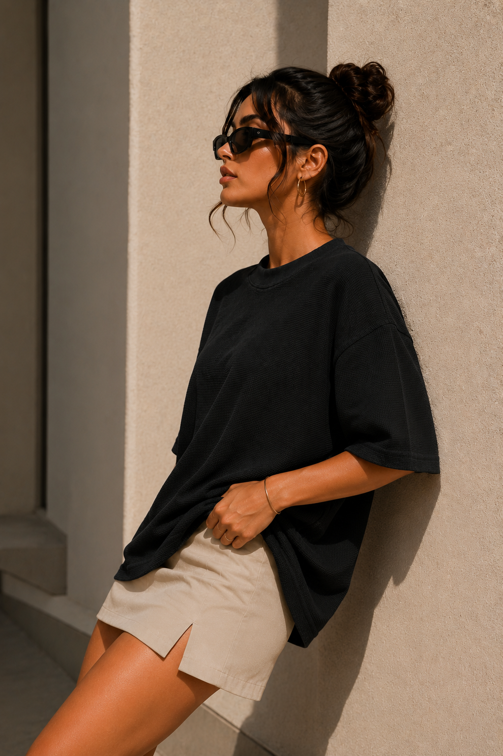 Waffle Boxy Fit Tee Under ₹699 | Black Color
