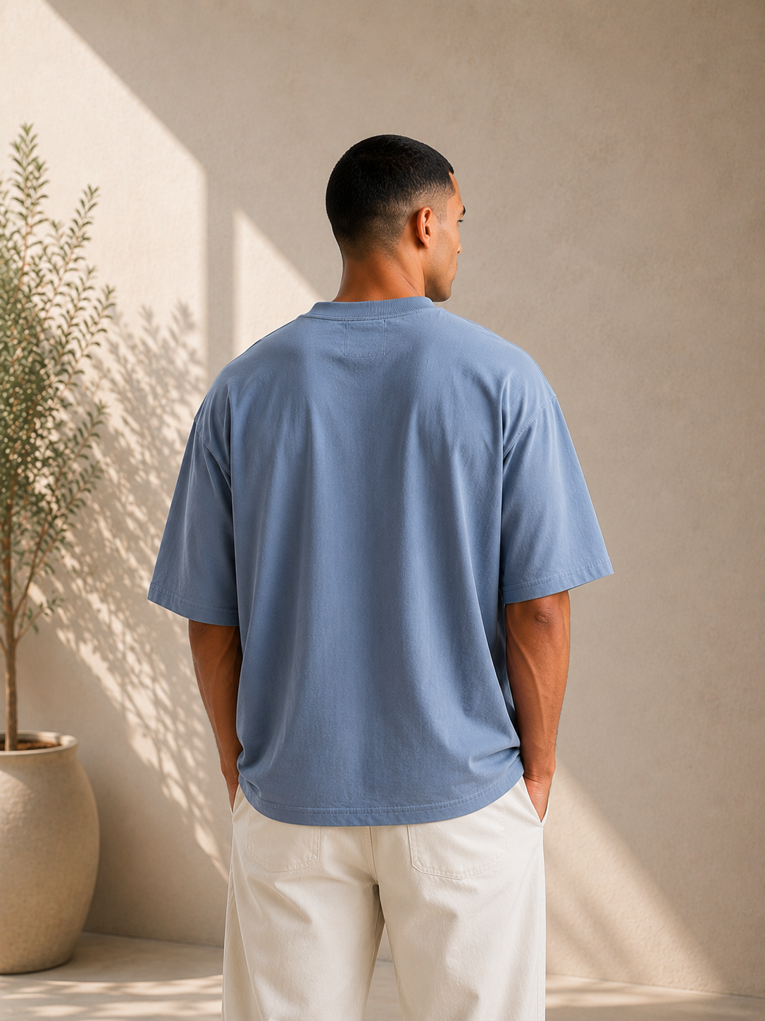 Cotton  Boxy Fit T-Shirt - Steel Blue