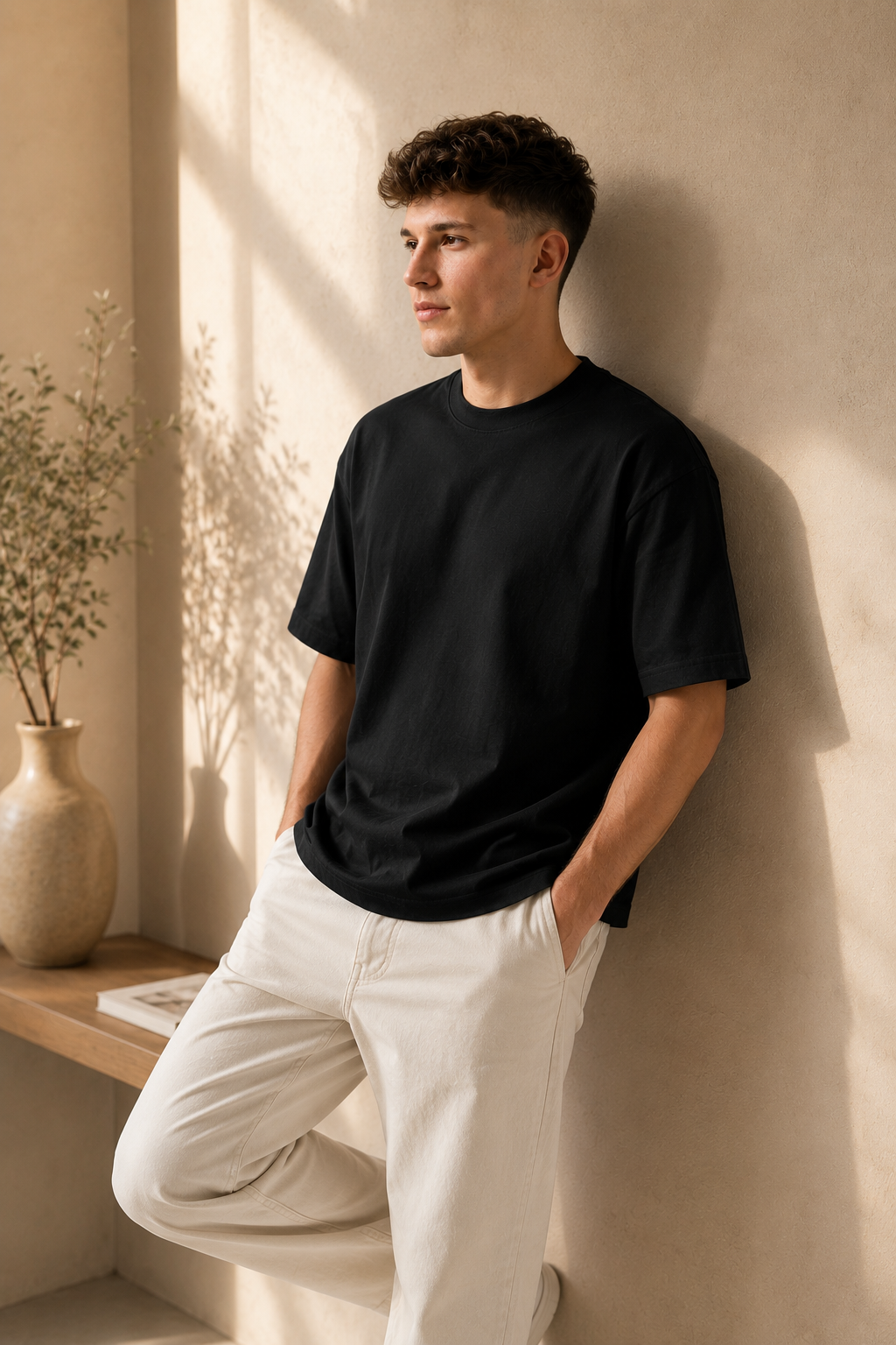 Cotton  Boxy Fit T-Shirt -Black