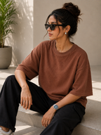 Waffle Boxy Fit Tee Under ₹699 | Cinnamon Brown Color