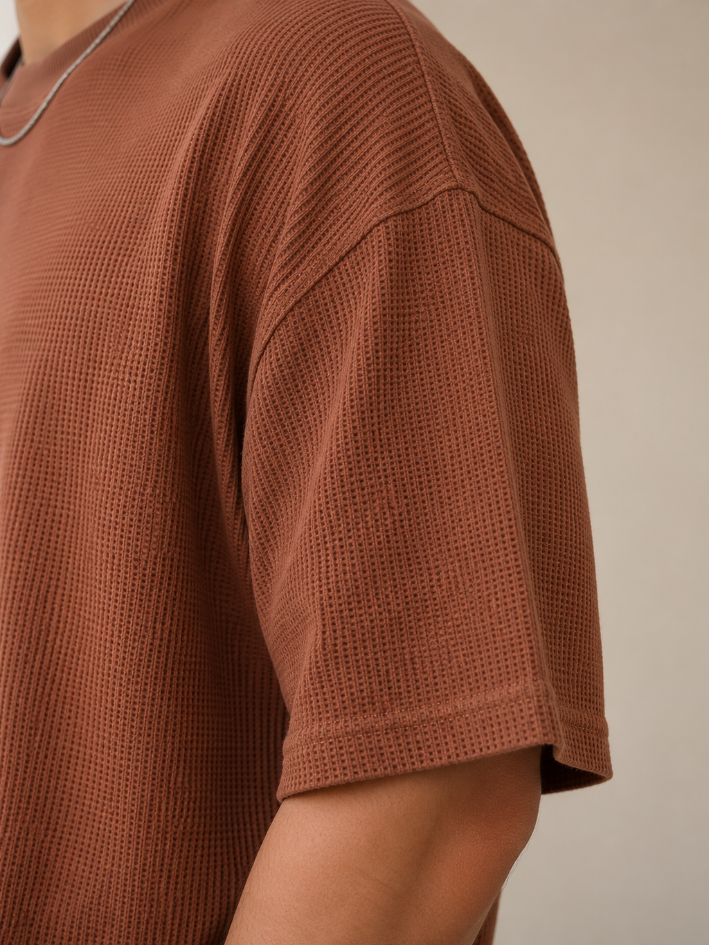 Waffle Boxy Fit Tee Under ₹699 | Cinnamon Brown