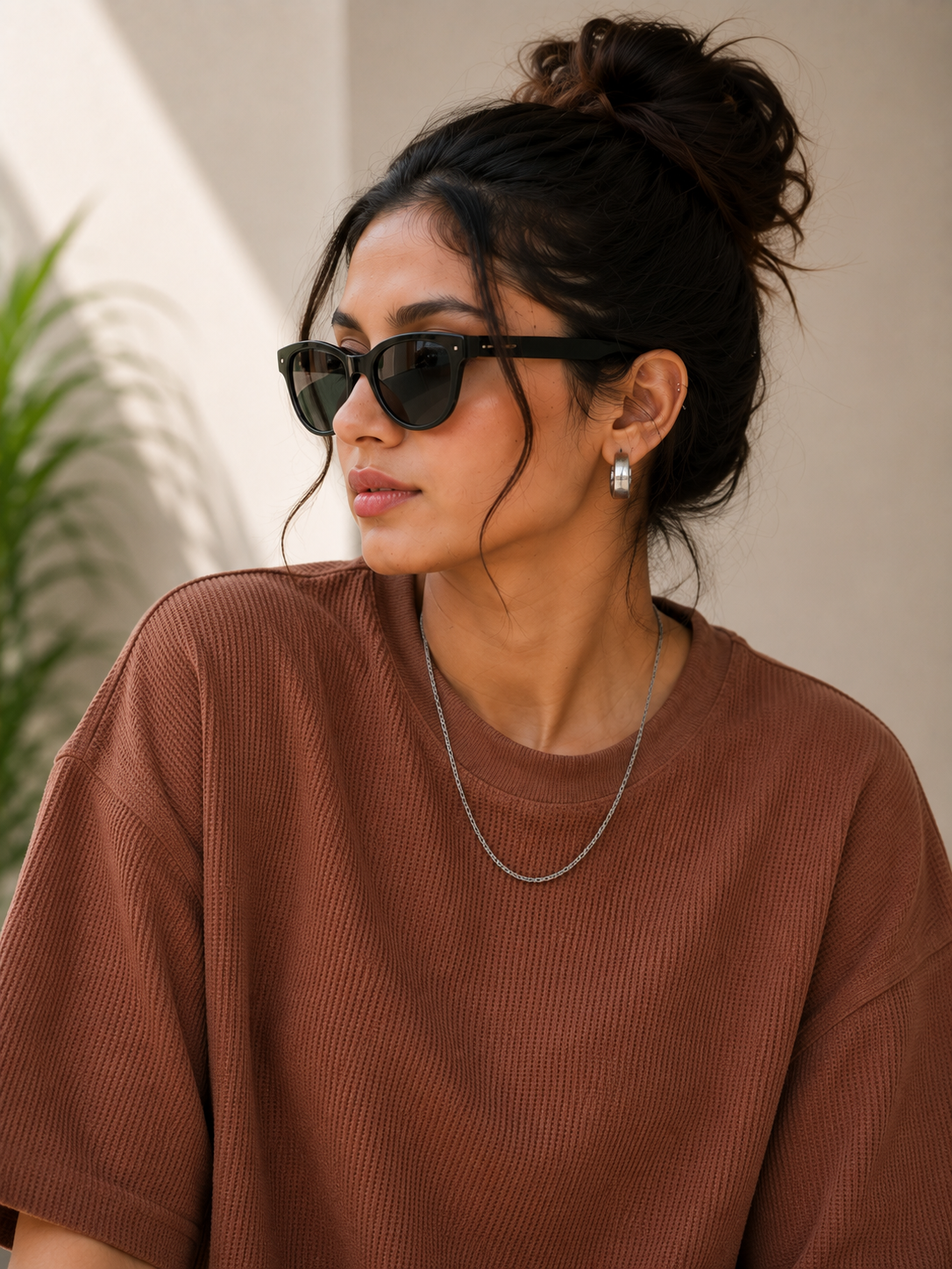 Waffle Boxy Fit Tee Under ₹699 | Cinnamon Brown Color