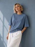 Cotton  Boxy Fit T-Shirt - Steel Blue Color